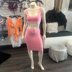 Pink crystal rhinestone two piece skirt set available in M